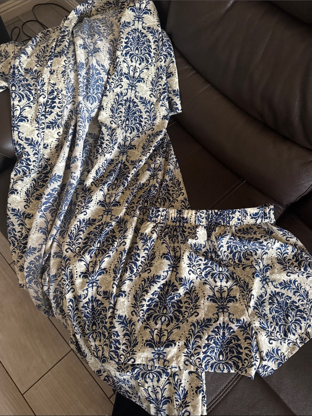 Blue and White Printed Maxi Skirt - Elegant Damask Pattern both for 12 dollars